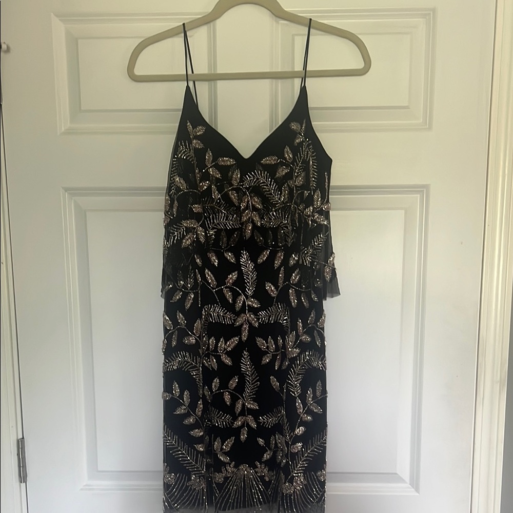 Aidan Mattox Black and Silver Cocktail Slip Dress